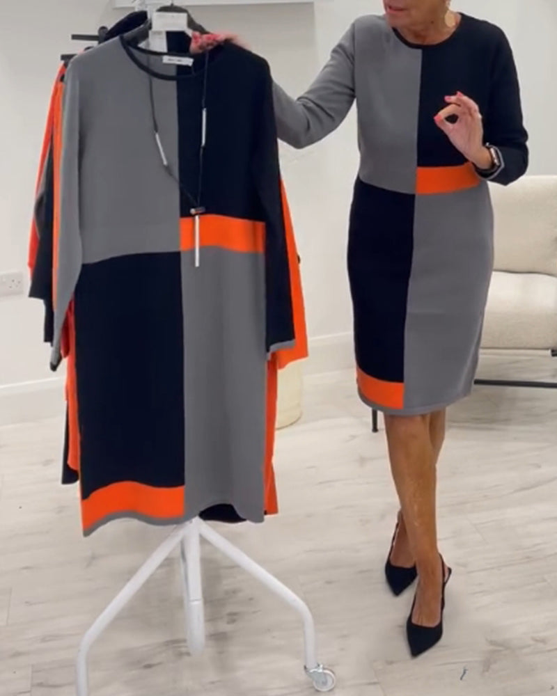 Robe élégante à col rond et à quatre carrés assortis de couleurs