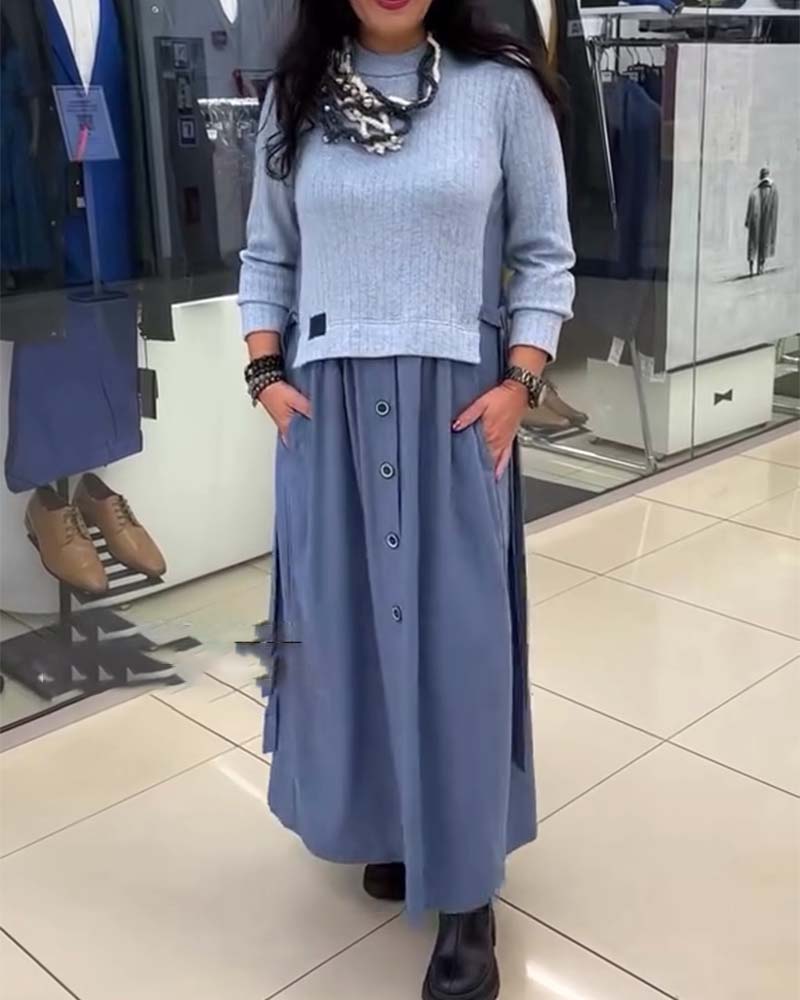 Robe Décontracté À Contraste De Couleurs Col Rond