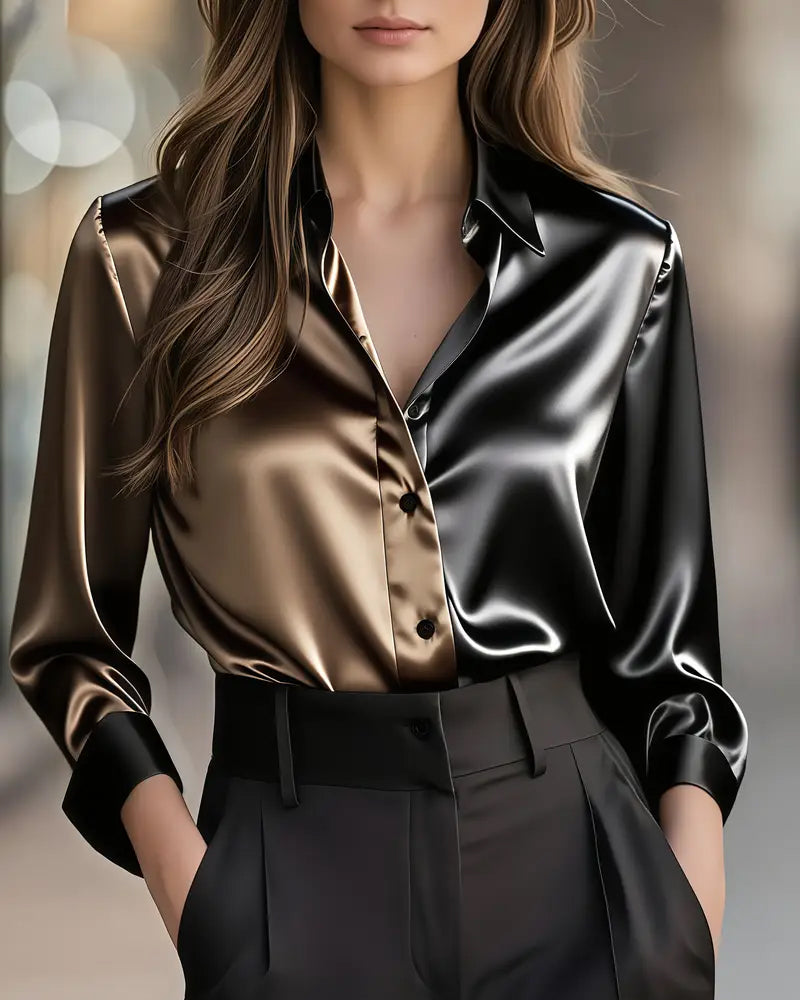 Chemise Élégant Business Satin Panachage de Couleurs