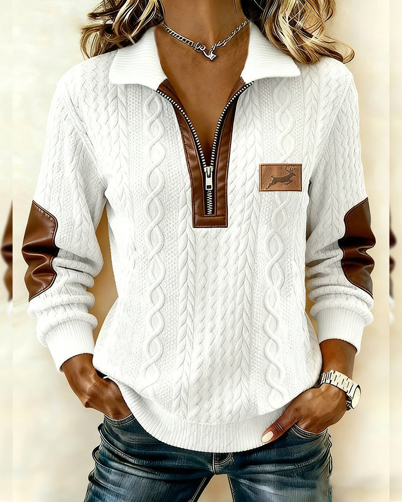 Sweat À Manches Longues À Fermeture Éclair Et Coupe De Couleur