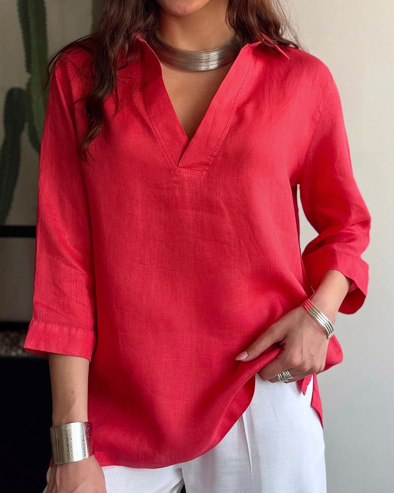 Blouse Décontractée Col-V Uni
