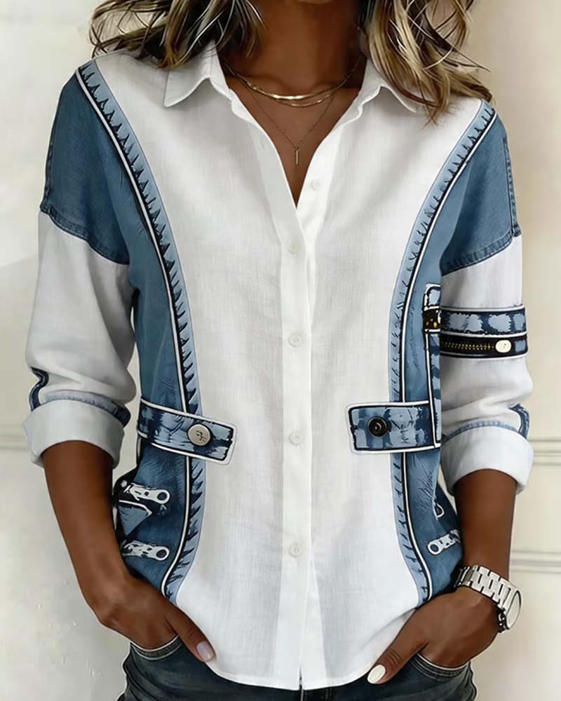Chemise Patchwork Contraste Revers