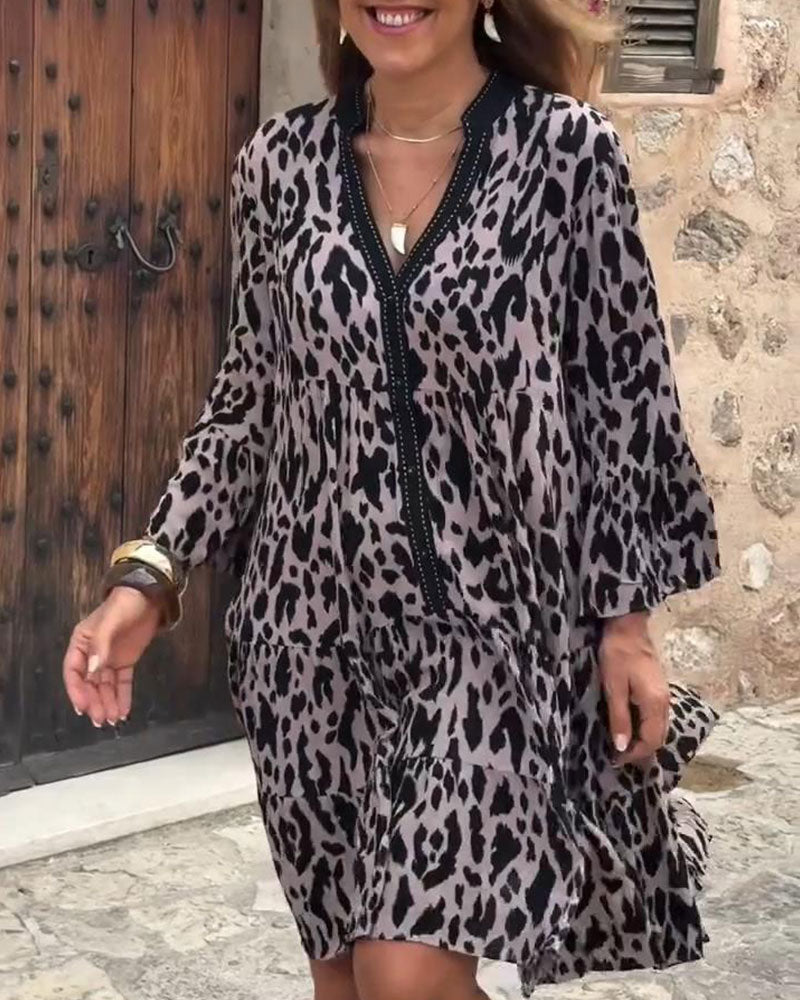 Robe Col En V Imprimé Léopard Droite