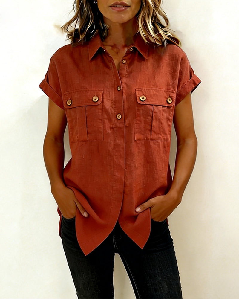 Chemise Poche Coton Lin Manche Courte