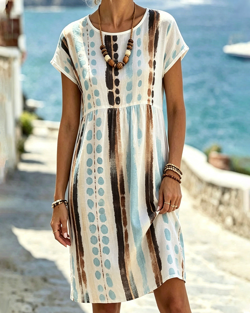 Robe Col Rond Aquarelle Polka Dot Rayure