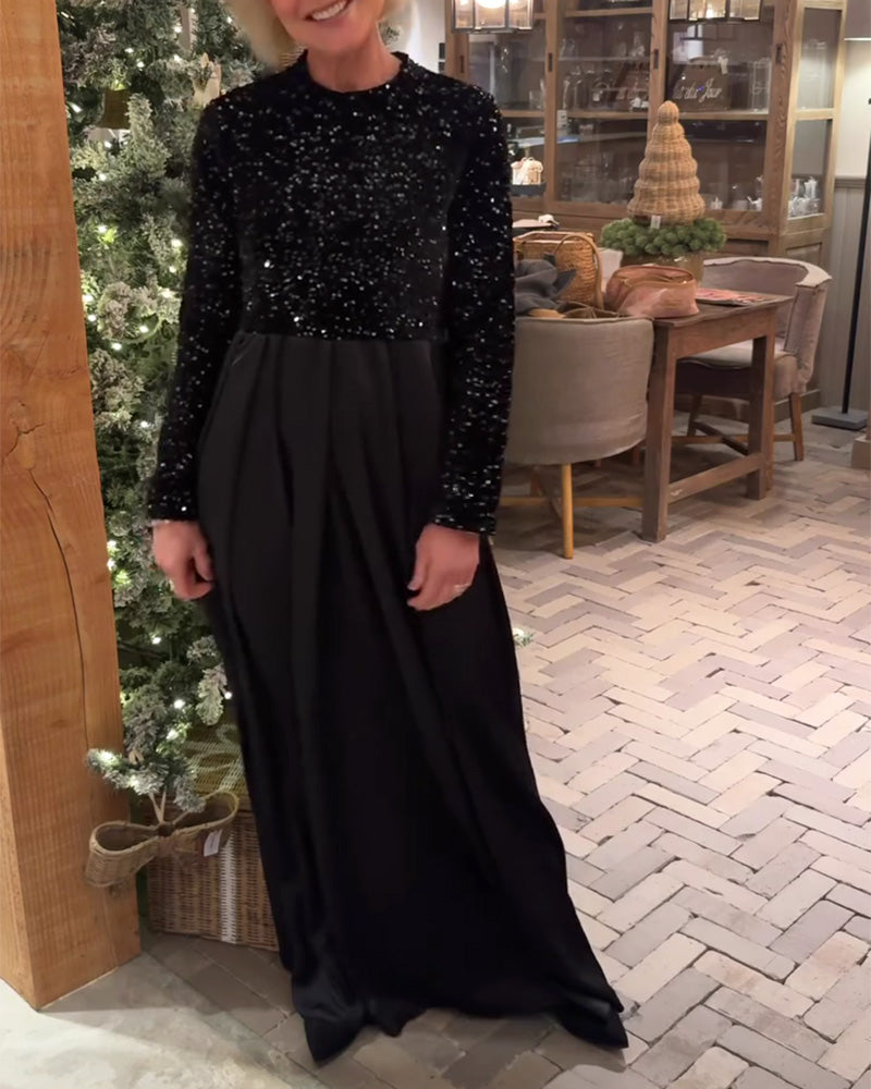 Robe Élégant Paillettes Patchwork Longueur Sol