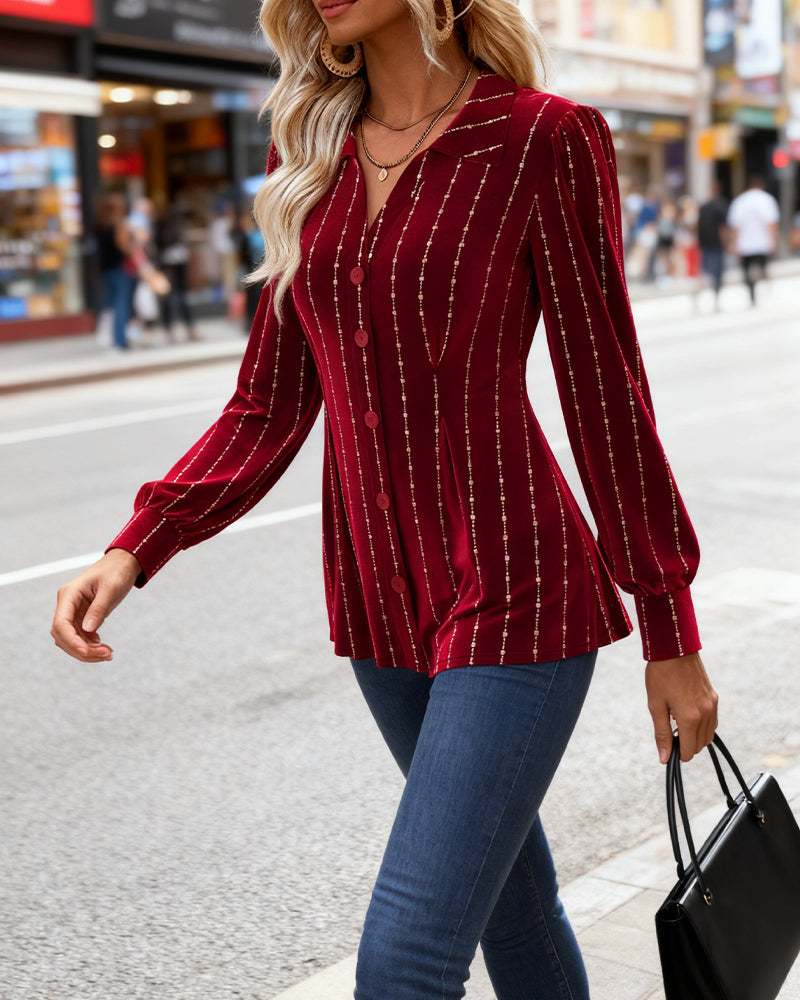 Chemise À Revers Tendance Manches Longues