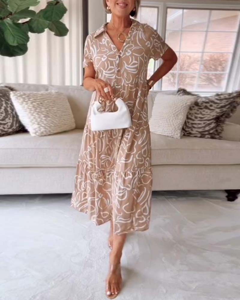 Jupe avec Robe à Poches à Manches Courtes et Imprimés Géométriques