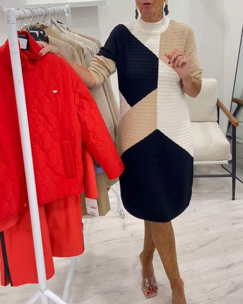 Robe Pull À Col Haut Et Effet Color-Block