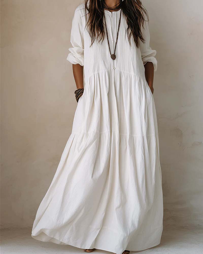 Robe Col Rond Jupe Ample Froncée