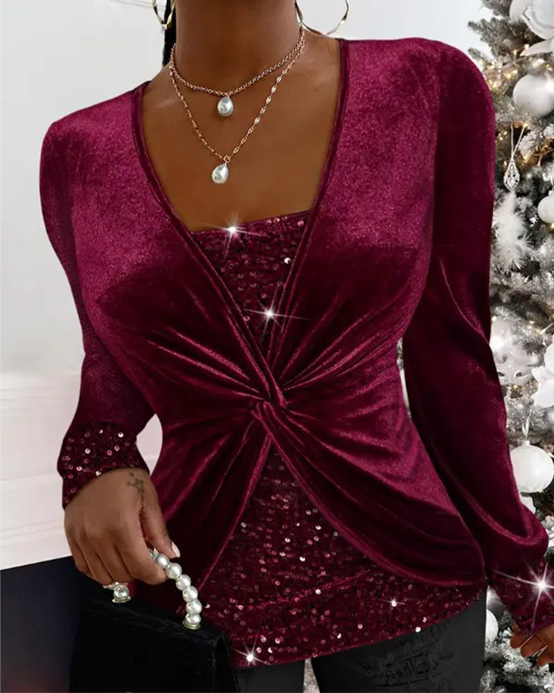 Haut À Paillettes Torsadées Et Patchwork