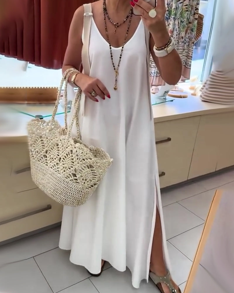 Robe Bretelles Réglables Col En V Longue
