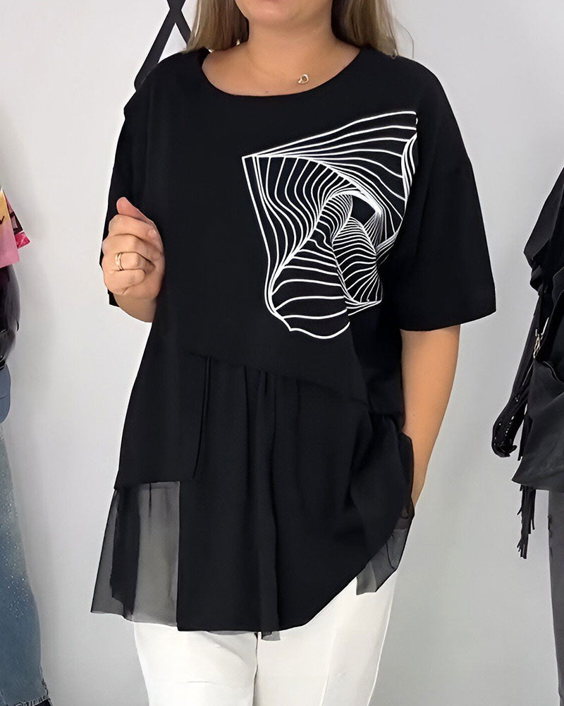 T-Shirt Avec Imprimé Géométrique Et Insertion En Mesh