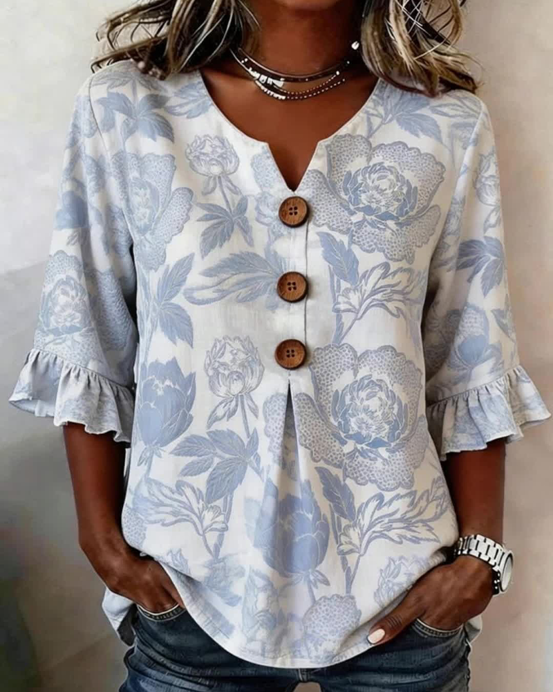 Blouse Imprimée Manchette Volantée