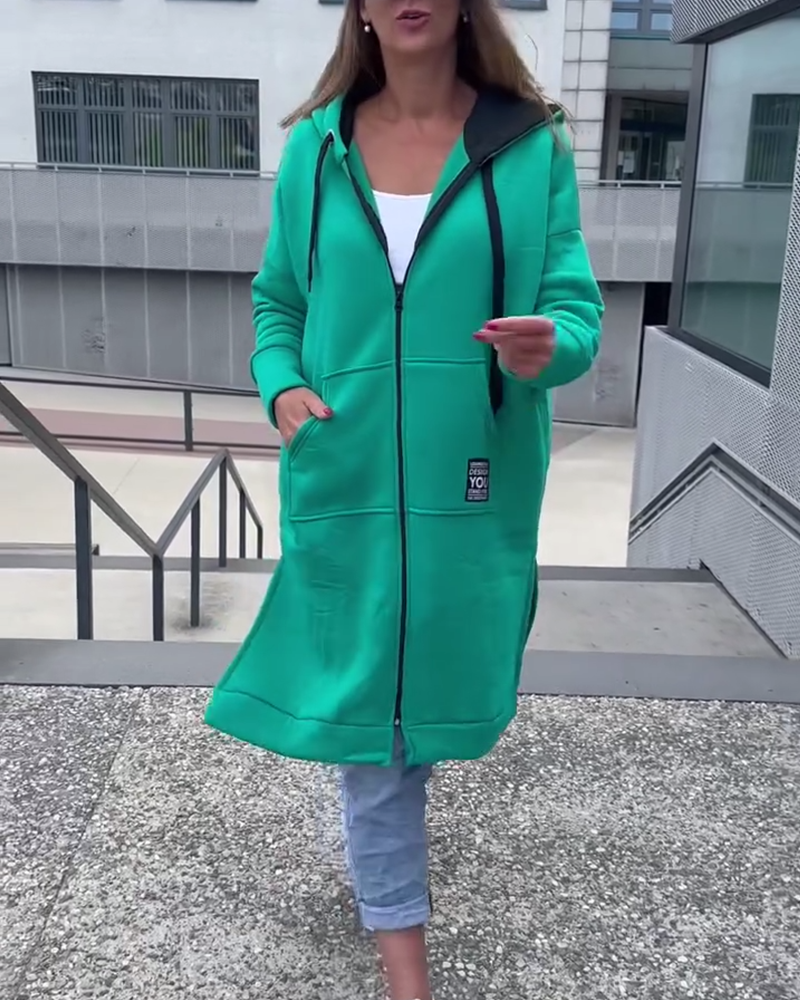 Manteau Long À Capuche Décontracté