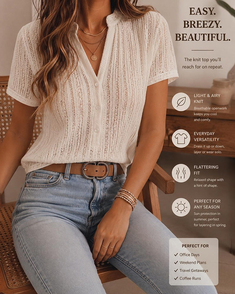 Blouse Découpée Cardigan Manches Courtes