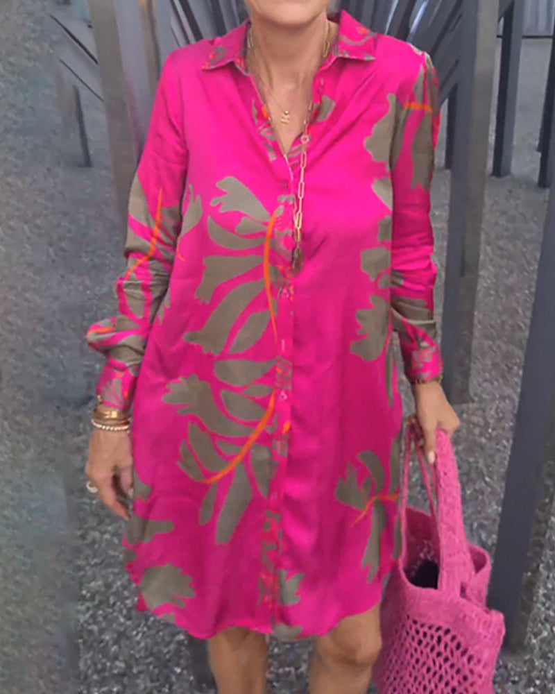 Robe droite à manches longues et col chemise