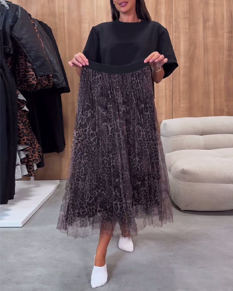 Jupe patchwork en maille à imprimé léopard tendance