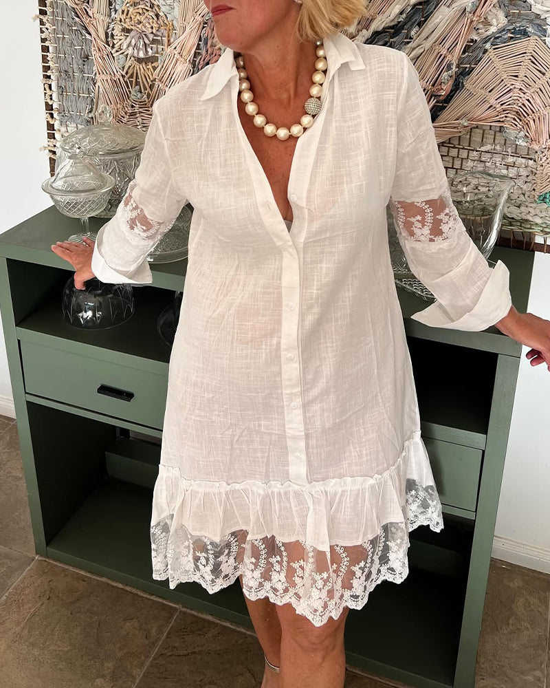 Robe Chemise Col Dentelle