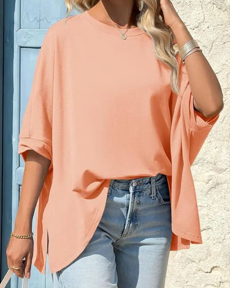 T-Shirt Coupe Loose Quotidien Manche Chauve-Souris