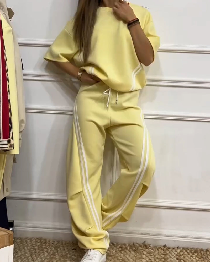 Ensemble Deux-Pièces Athlétique Bande Rayée Décontracté