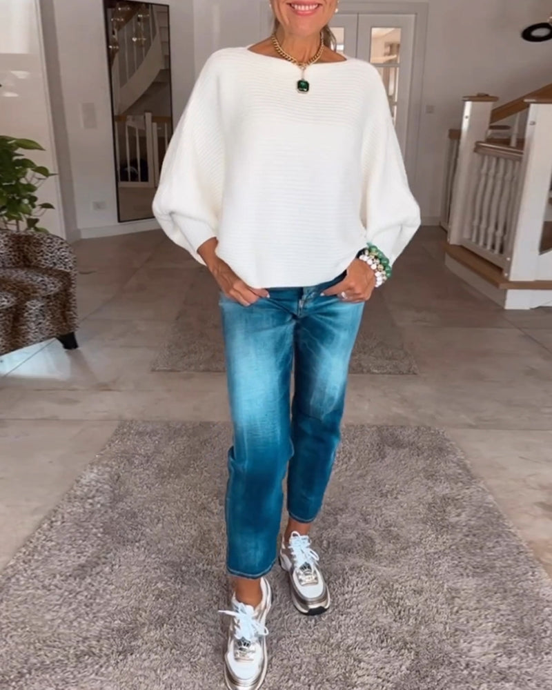 Pull à manches lanternes de couleur unie