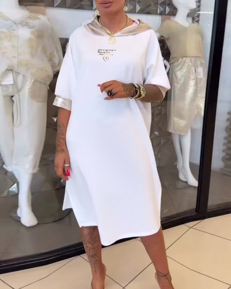 Robe À Capuche Couleur Unie Ample Fendue