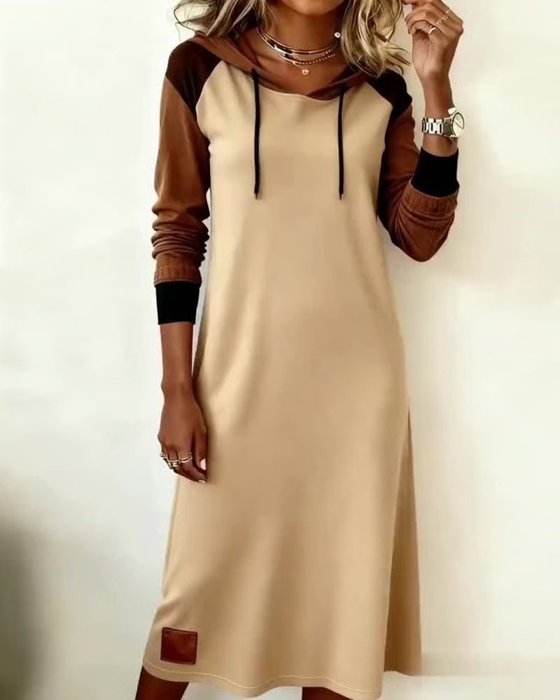 Robe Tendance À Capuche Et Couleurs Contrastées