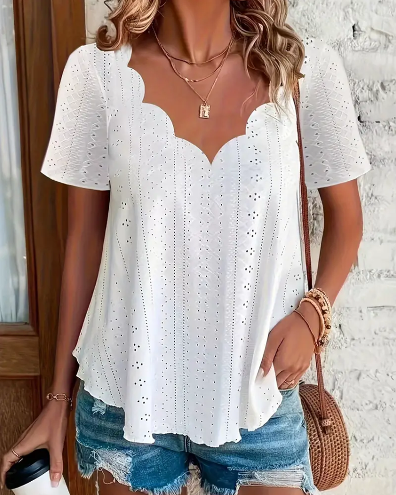 T-Shirt À Col En V Creux Style Français