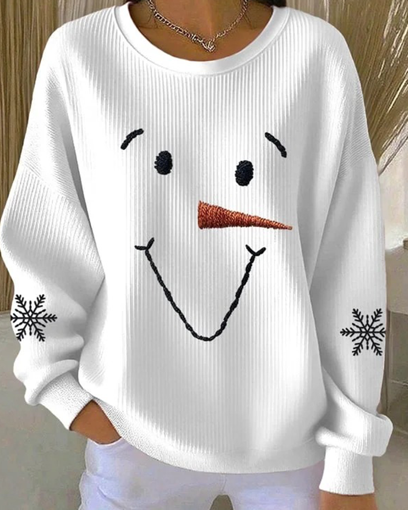 Sweat-Shirt Bonhomme De Neige Imprimé Col Rond