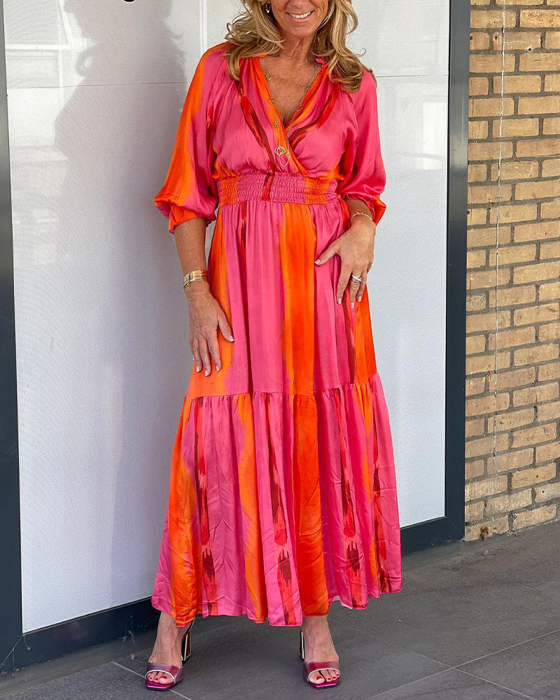 Robe manches 3/4 col v