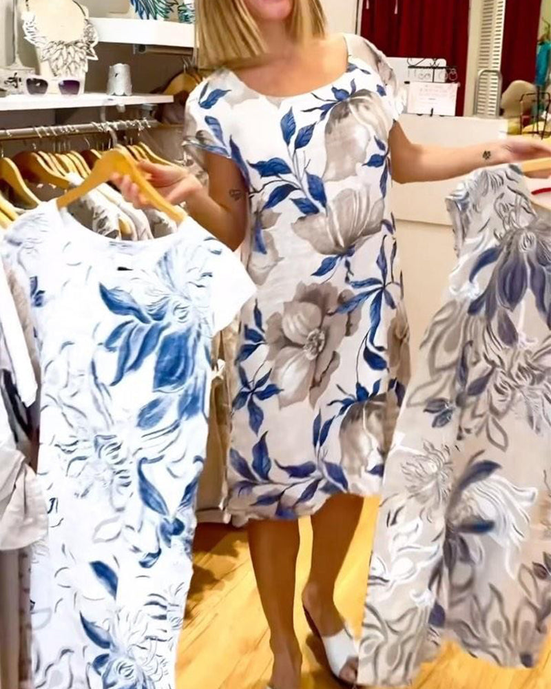 Robe élégante à imprimé floral à manches courtes