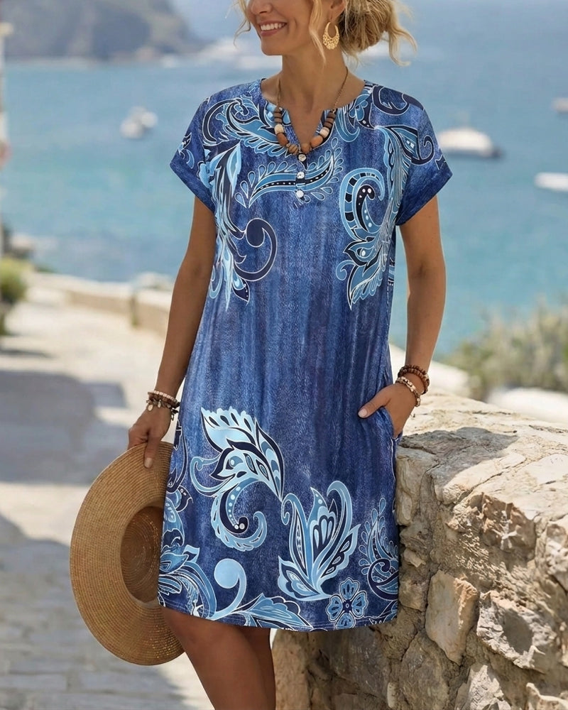 Robe Col V Demi Patte Imprimé