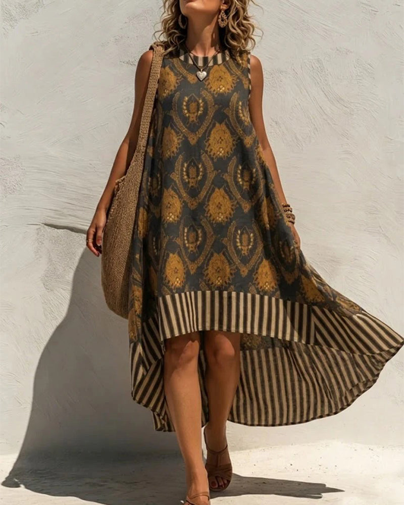 Robe Imprimé Emblem Rayé Sans Manches