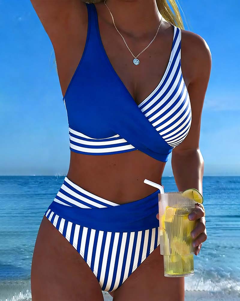 Bikini Croisé Rayé Imprimé