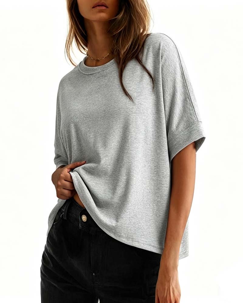 T-Shirt Col Rond Lâche Manches Courtes