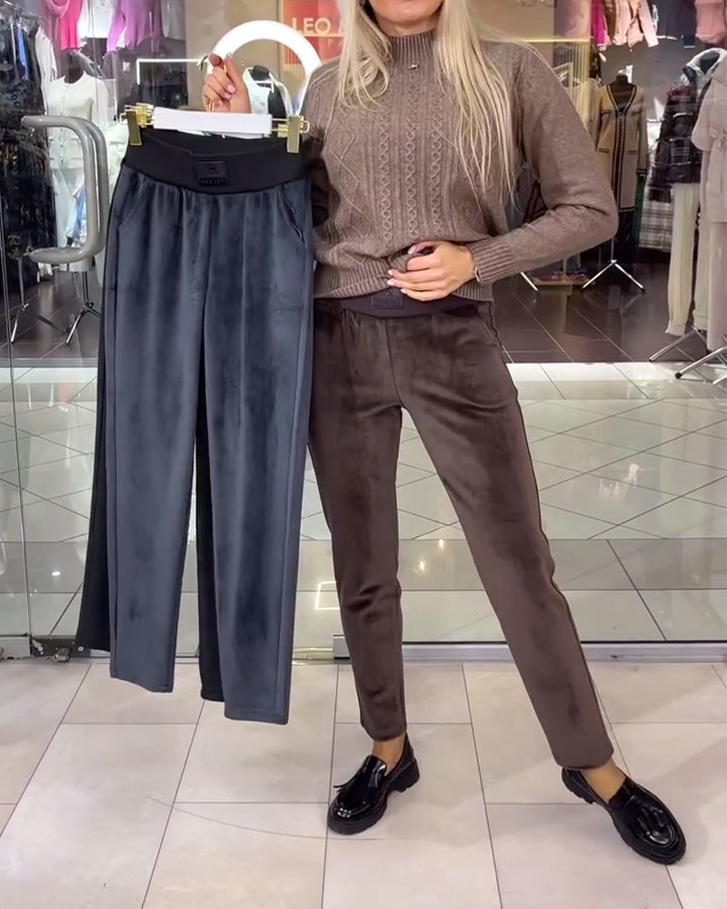 Pantalon simple de couleur unie, chaud et confortable
