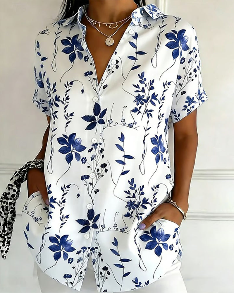 Chemise À Col À Manches Courtes Imprimée