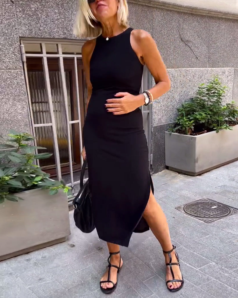 Robe décontractée sans manches à fente slim