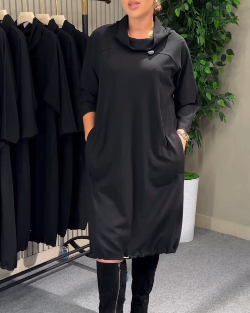 Robe Stylisée 3/4 Manche Col Drapé