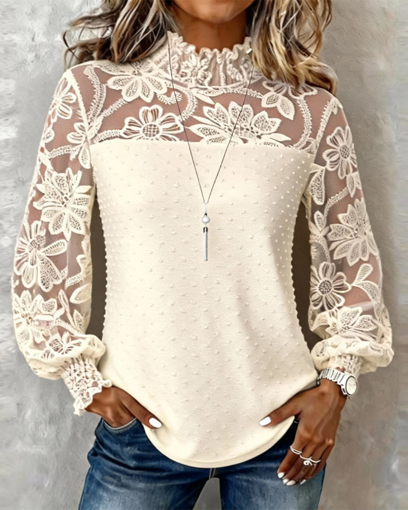Haut Florale Tridimensionnelle Dentelle Manches Longues