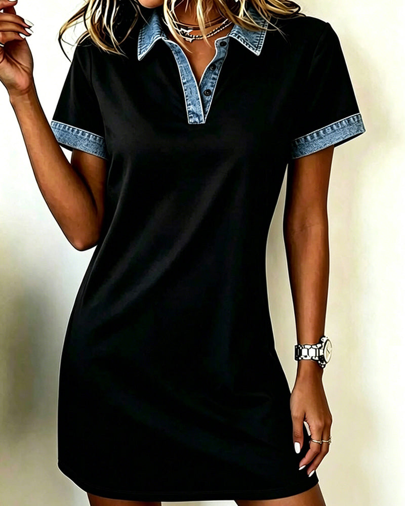 Robe Denim Panneaux Bloc De Couleur Droite