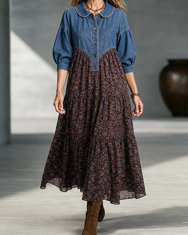Robe Col Chemise Patchwork