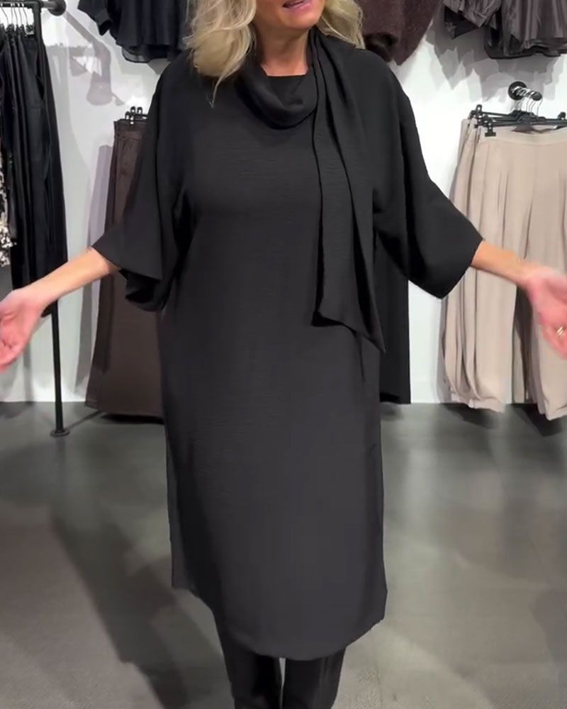 Robe Col Écharpe Ruban Attacher Demi-Manches