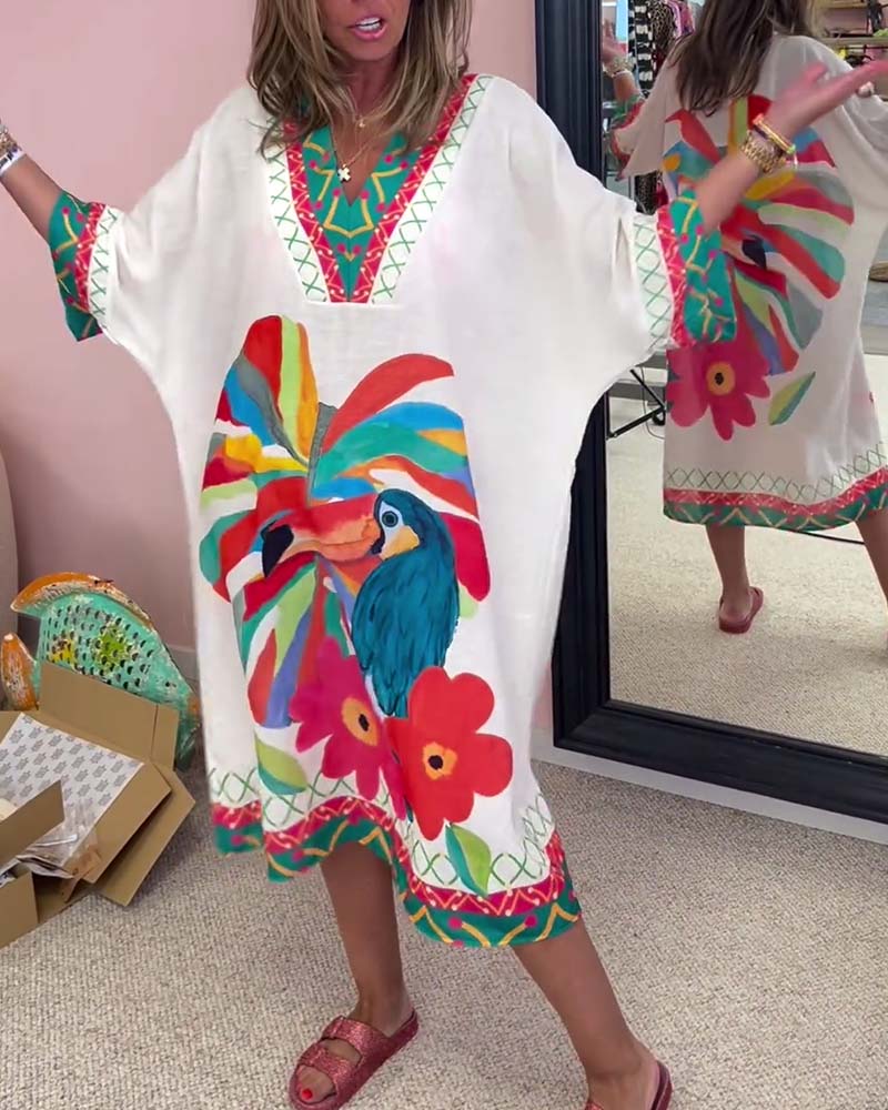 Robe à col en V imprimée Graffiti