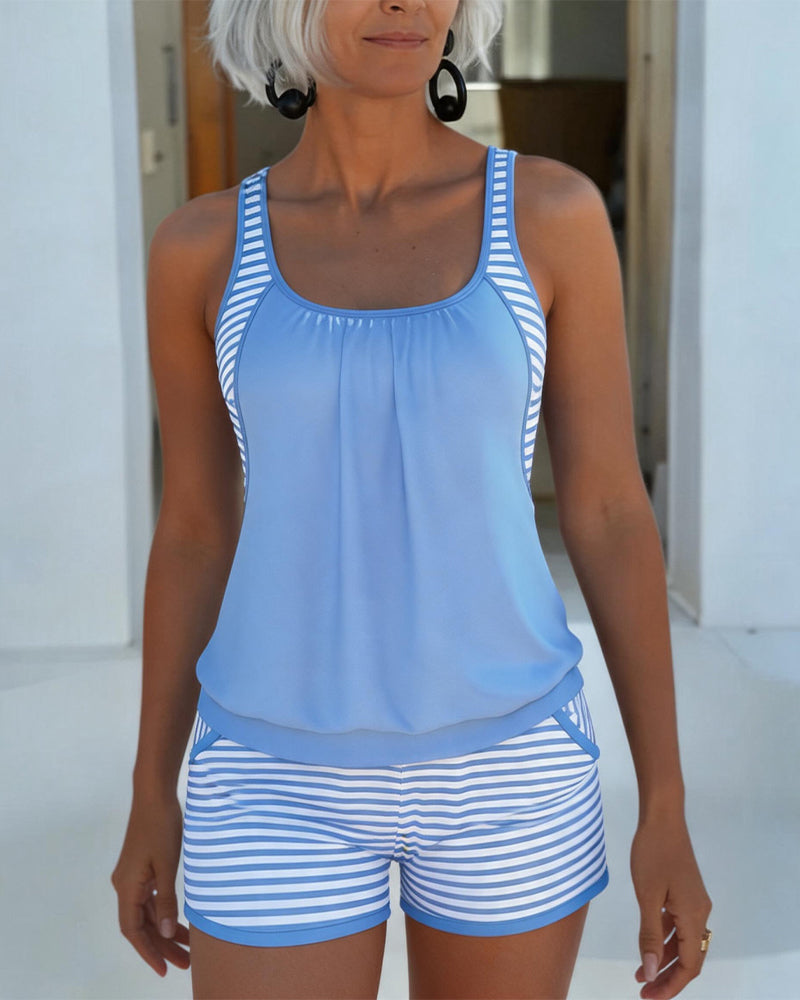 Tankini Bleu Et Blanc Rayure Patchwork