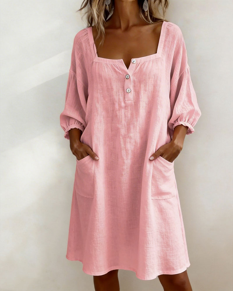 Robe Col Carré Manches Bouffantes