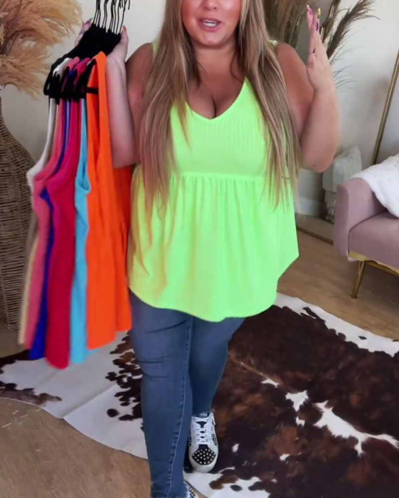 Débardeur Sans Manches Encolure V Côtelé Lâche