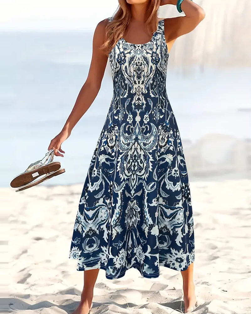 Robe Vacances Sans Manches Imprimé Tendance