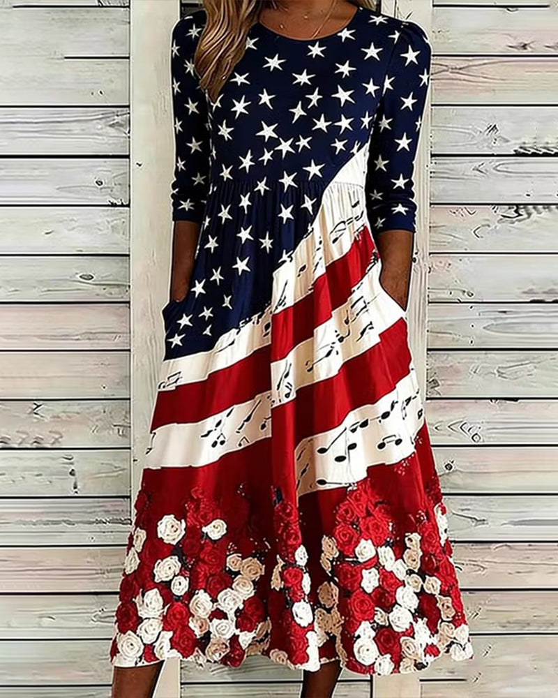 Robe Imprimée Col Rond Mi-longue
